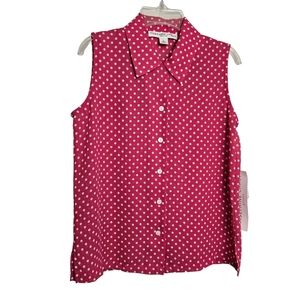 Josephine Chaus NWT Fuchsia Polka Dot Sleeveless Button-down Top Size 4P